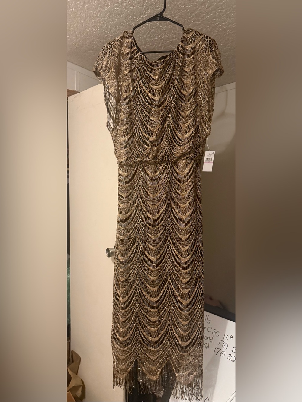 SLNY Gold fringe dress